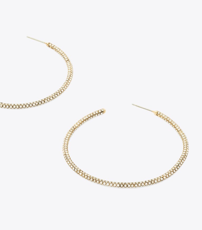 Tory Burch designer boucles d'oreilles Créoles Icon Pavé dans Tory Gold / Crystal détails