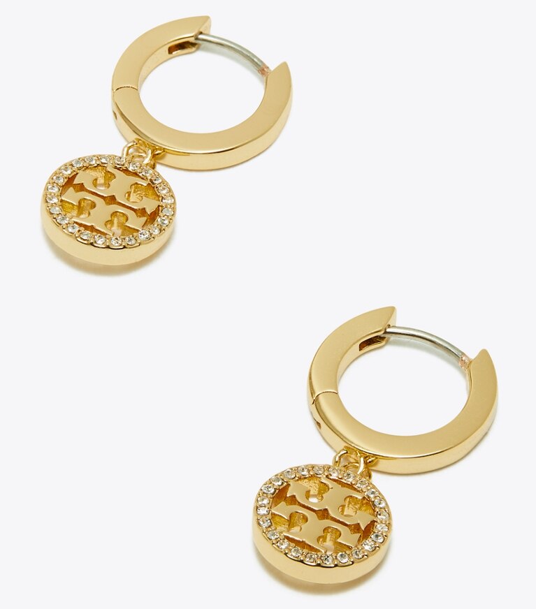 Tory Burch designer boucles d'oreilles Créoles Icon Pavé dans Tory Gold / Crystal détails