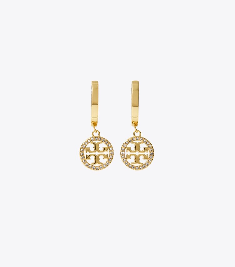 Tory Burch designer boucles d'oreilles Créoles Icon Pavé dans Tory Gold / Crystal de face
