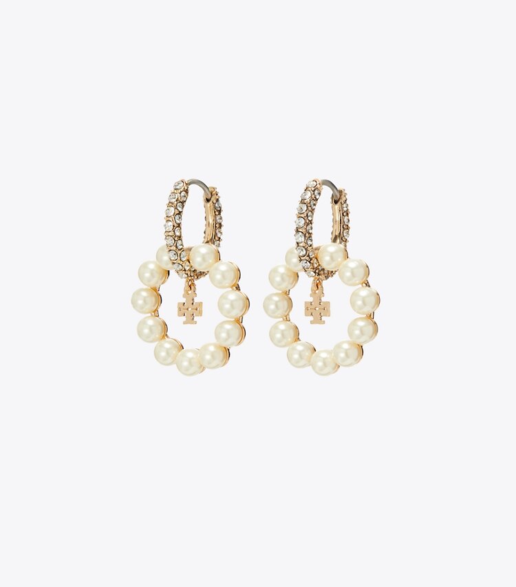 Tory Burch designer boucles d'oreilles Créoles Moondance à perle dans Pearl de face