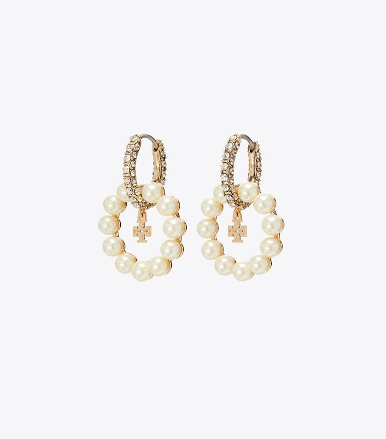 Tory Burch designer boucles d'oreilles Créoles Moondance à perle dans Pearl de face