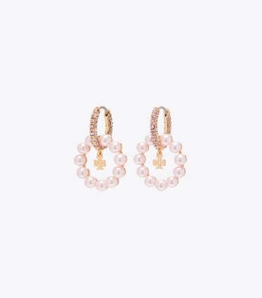 Tory Burch designer boucles d'oreilles Créoles Moondance à perle dans Pink de face