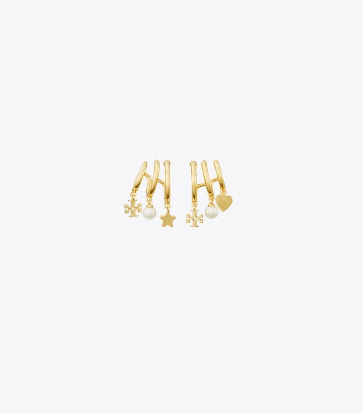 Tory Burch designer boucles d'oreilles Créoles multi Kira dans Tory Gold / Cream de face