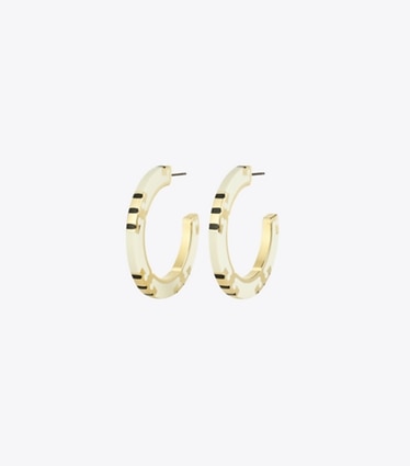 Tory Burch designer boucles d'oreilles Créoles T Stripe in Tory Gold / New Ivory / BLACK front