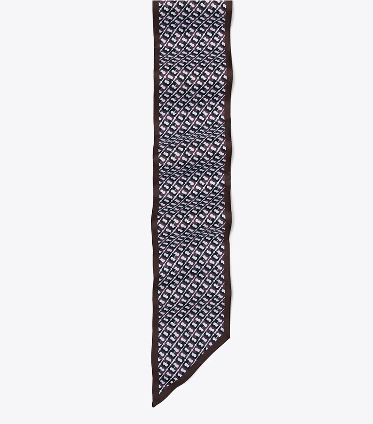 Tory Burch designer écharpes Cravate en ruban en soie à maillons T dans Blue T Link détails