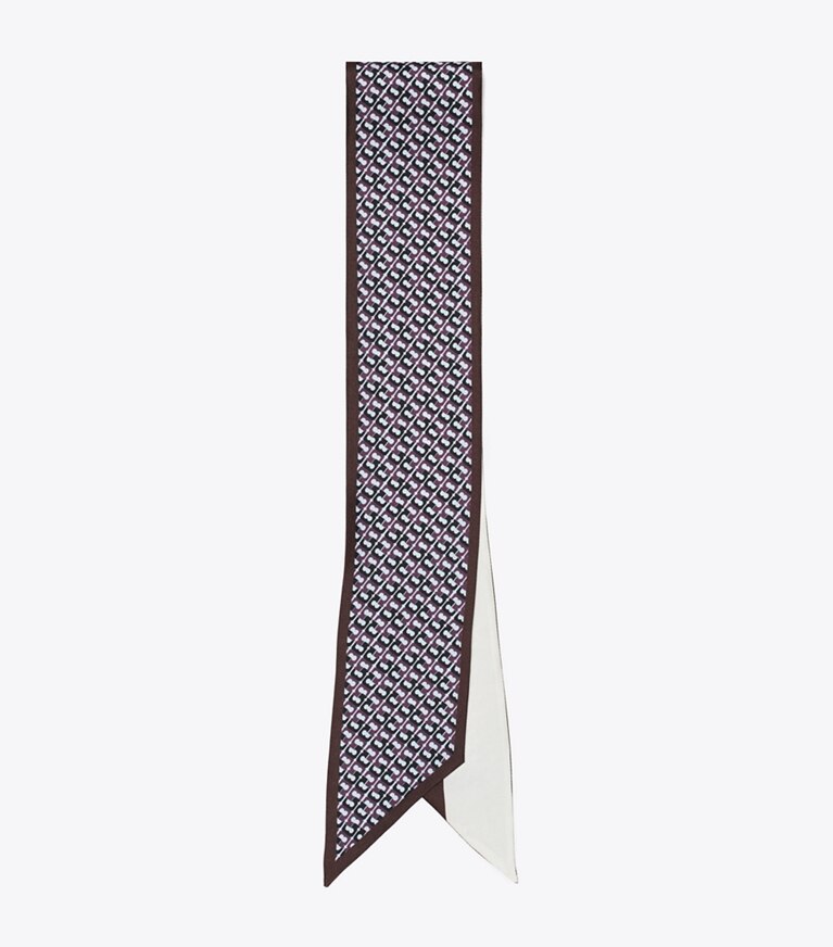 Tory Burch designer écharpes Cravate en ruban en soie à maillons T dans Blue T Link plié