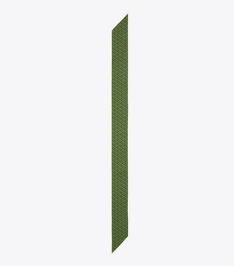 Tory Burch designer écharpes Cravate en ruban en soie à maillons T dans Green T Link vue du dessus