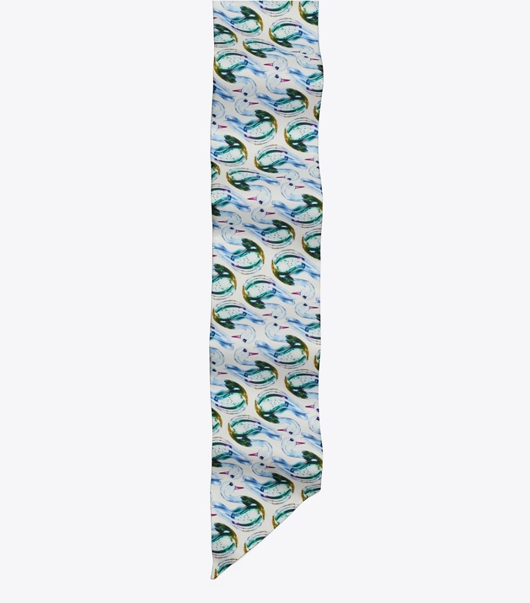 Tory Burch designer sciarpe Cravatta a nastro Lucky Duck in Blue superiore