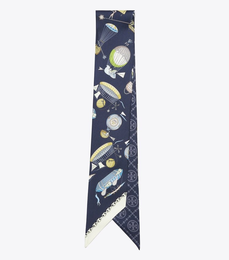 Tory Burch designer sciarpe Cravatta a nastro Mongolfiera in Hot Air Balloon Ribbon Tie Navy folded