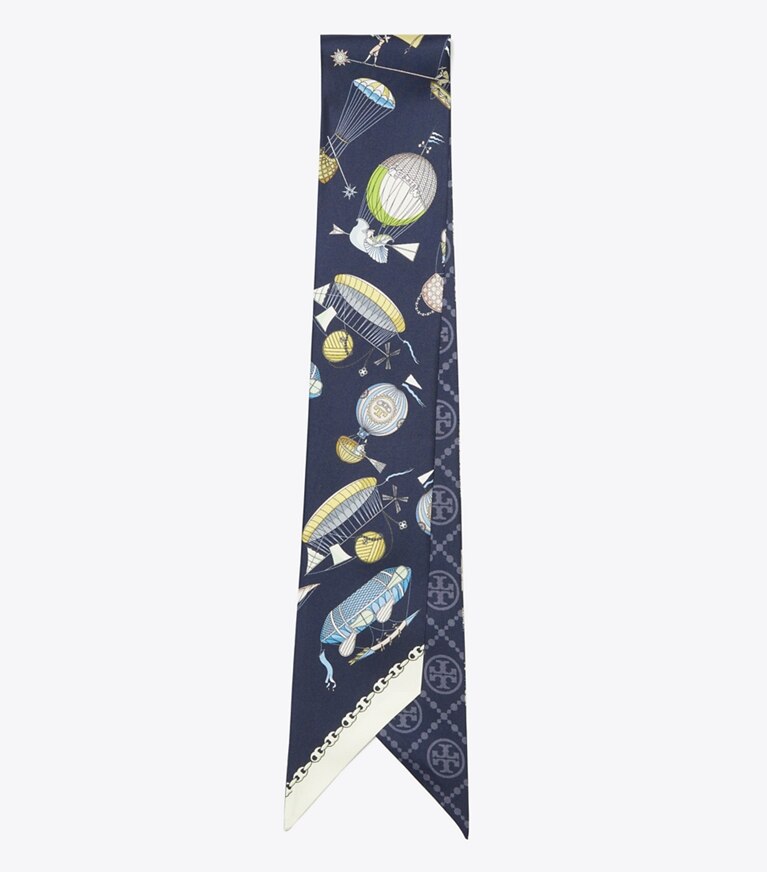 Tory Burch designer sciarpe Cravatta a nastro Mongolfiera in Hot Air Balloon Ribbon Tie Navy folded