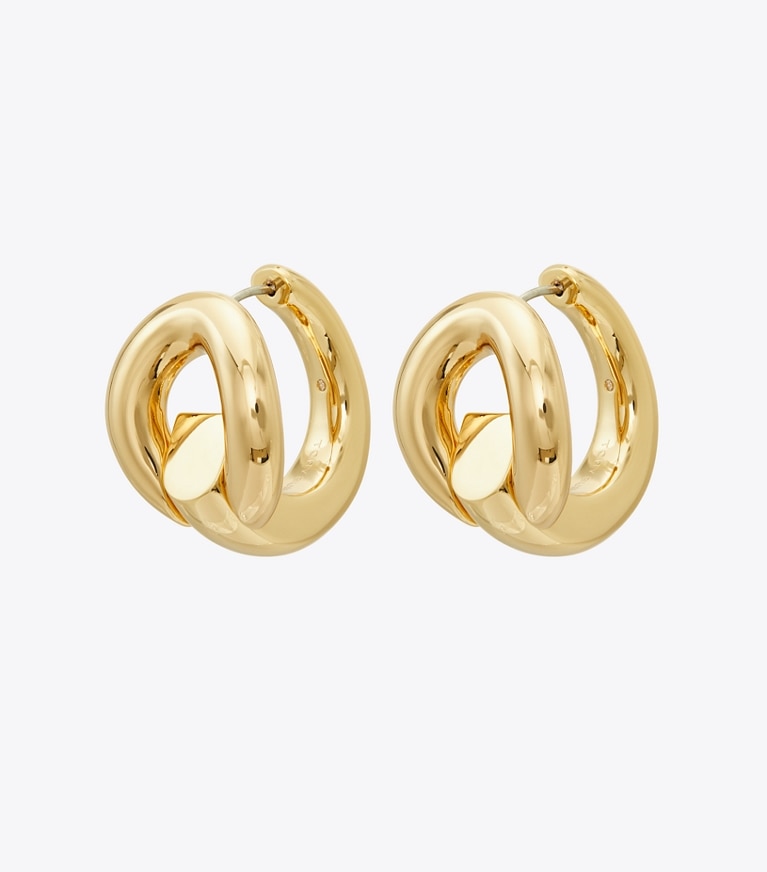 Tory Burch designer ohrringe Creolen mit Piercingdetail in Light Brass front
