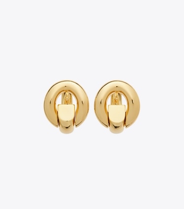 Tory Burch designer ohrringe Creolen mit Piercingdetail in Light Brass front