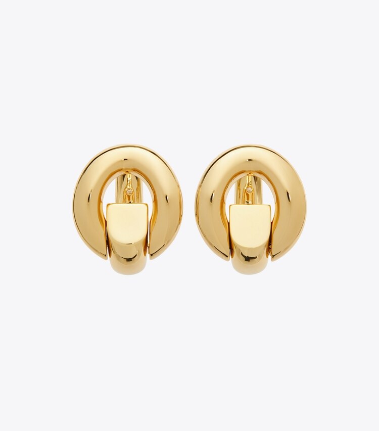 Tory Burch designer ohrringe Creolen mit Piercingdetail in Light Brass front