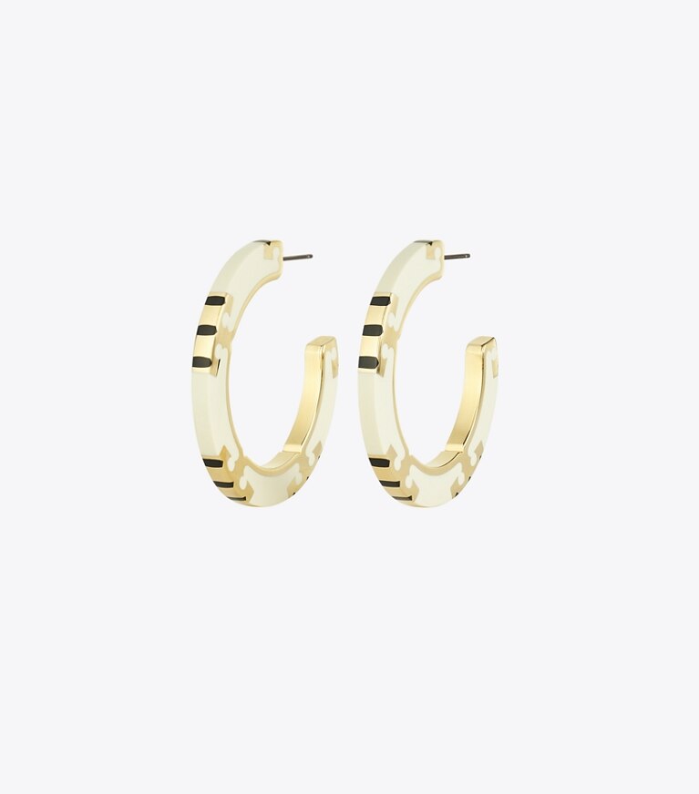 Tory Burch designer ohrringe Creolen mit T-Streifen in Tory Gold / New Ivory / BLACK front