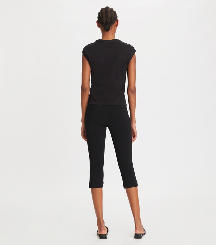 Tory Burch designer bottoms Crepe Cropped Pant in Black on model back
