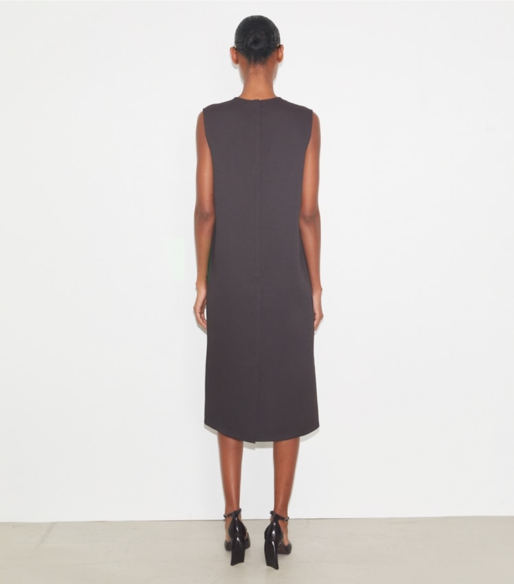 Tory Burch designer dresses Crepe Dress in Dark Mocha on model back