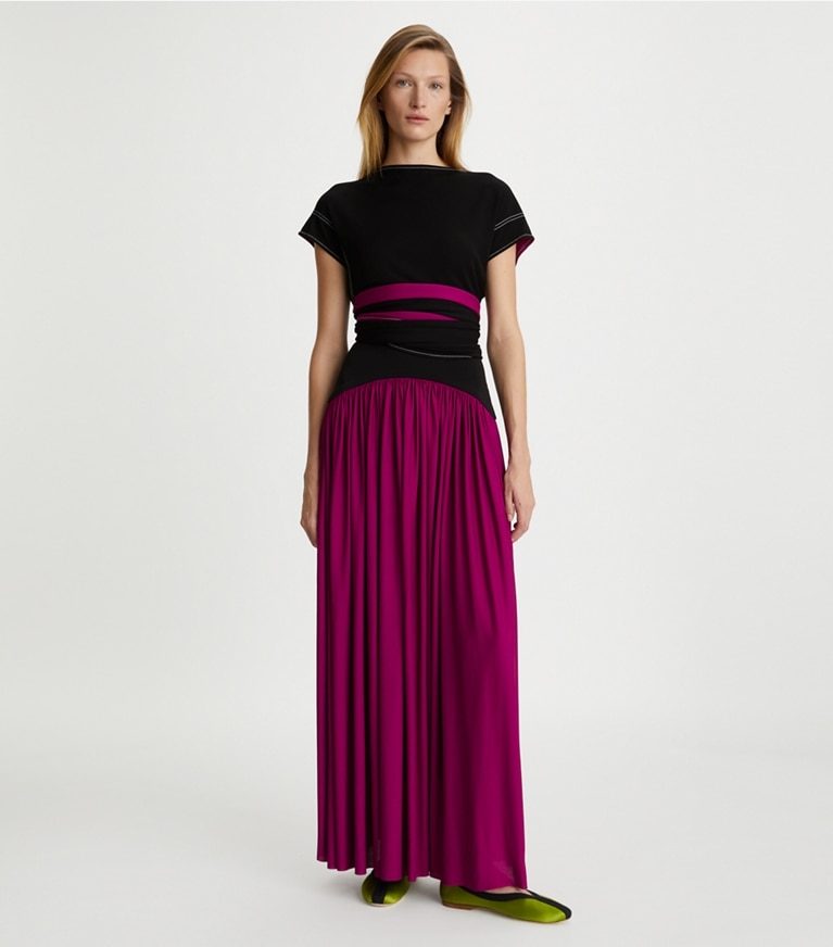 Tory Burch designer tops Crepe Jersey Wrap Top in Black front