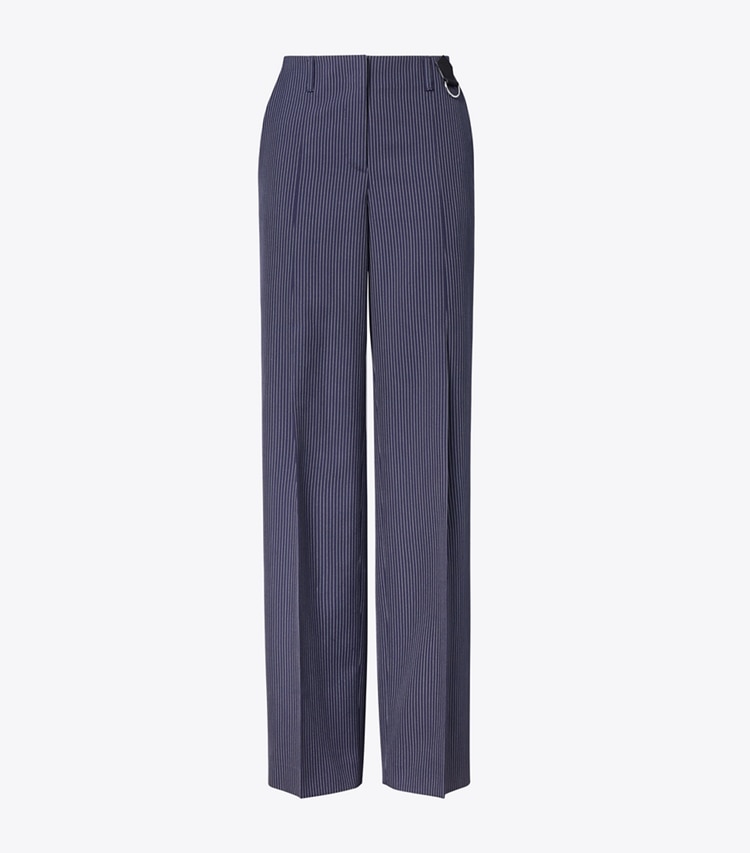 Tory Burch designer bottoms Crepe Pant in Tory Navy/White Pinstripe Wool Suiting front