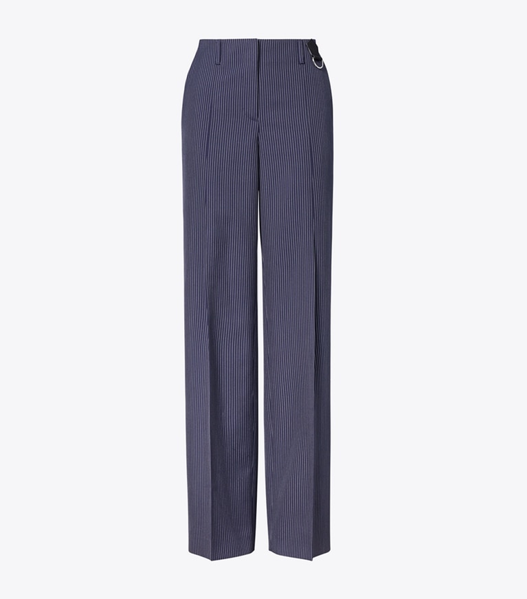 Tory Burch designer bottoms Crepe Pant in Tory Navy/White Pinstripe Wool Suiting front