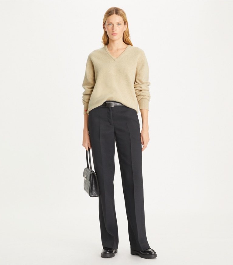 Tory Burch designer bottoms Crepe Pant in Black front