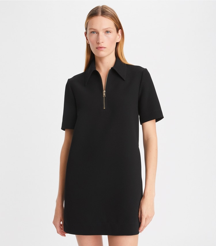 Tory Burch designer dresses Crepe Polo Dress in Black on model detail