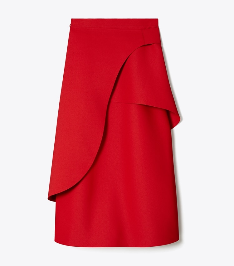 Tory Burch designer bottoms Crepe Wrap Skirt in Royal Red front
