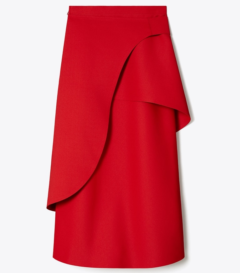 Tory Burch designer bottoms Crepe Wrap Skirt in Royal Red front
