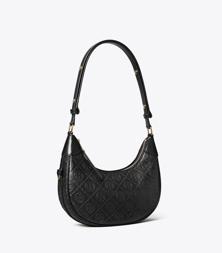 Tory Burch designer schultertaschen Crescent Bag aus Leder mit T-Monogramm in Black angle