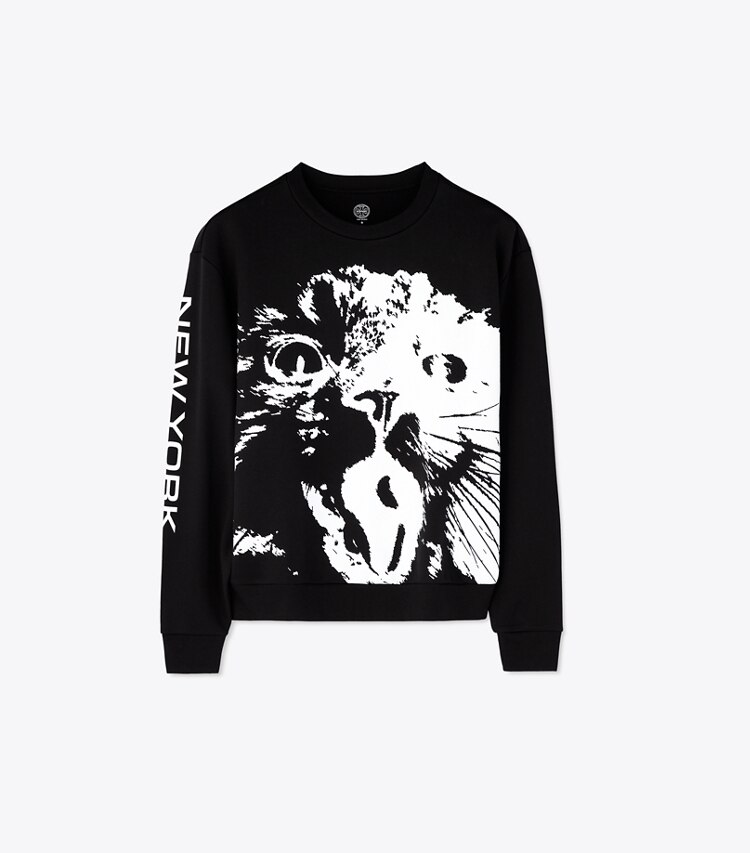 Tory Burch designer セーター クルーネック スウェットシャツ in Black International NY SWTS White Cat front