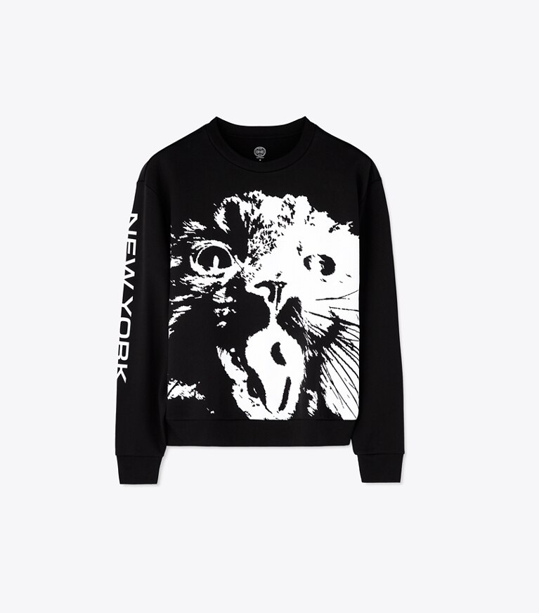 Tory Burch designer セーター クルーネック スウェットシャツ in Black International NY SWTS White Cat front