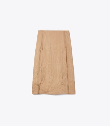 Tory Burch designer bottoms Crinkled Viscose Skirt in Taupe front