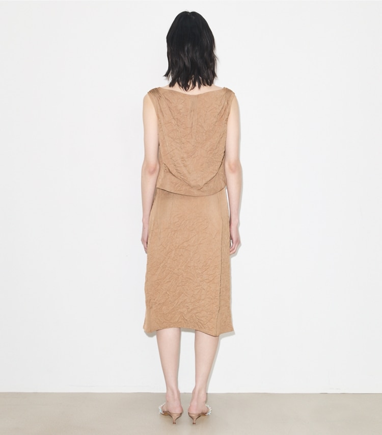 Tory Burch designer bottoms Crinkled Viscose Skirt in Taupe on model back