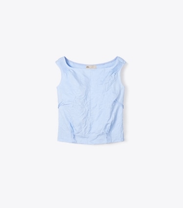 Tory Burch designer tops Crinkled Viscose Top in Cornflower front