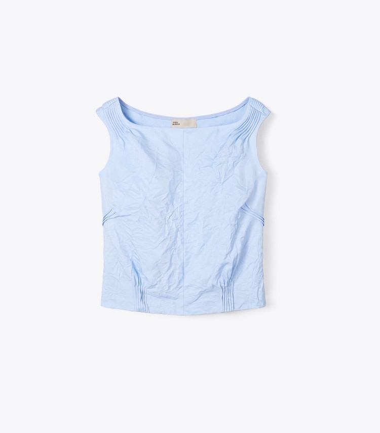 Tory Burch designer tops Crinkled Viscose Top in Cornflower front