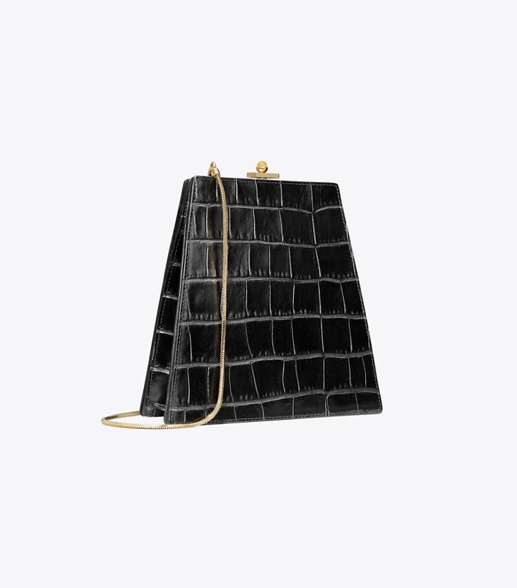 Tory Burch designer crossbody bags Croc-Embossed Mini Bag in Black angle