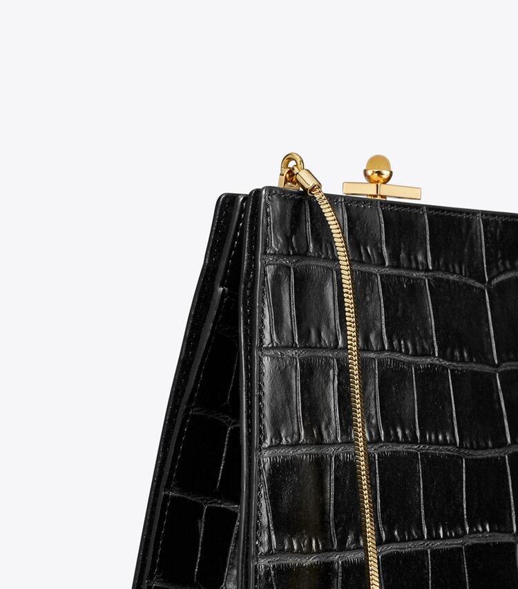 Tory Burch designer crossbody bags Croc-Embossed Mini Bag in Black detail