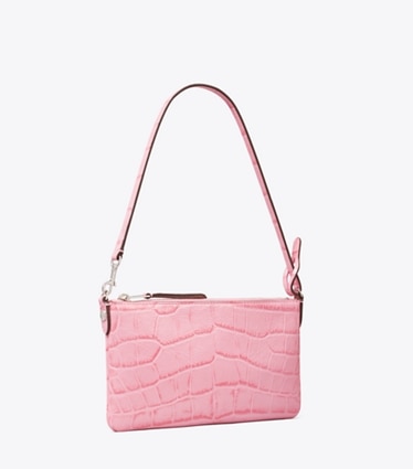 Tory Burch designer shoulder bags Croc-Embossed Pochette in Rose Sunset angle