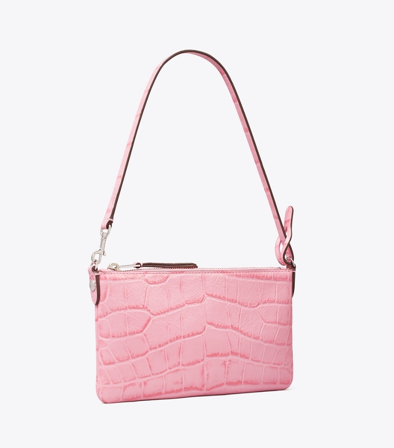Tory Burch designer shoulder bags Croc-Embossed Pochette in Rose Sunset angle