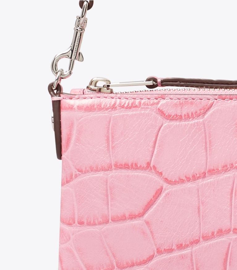 Tory Burch designer shoulder bags Croc-Embossed Pochette in Rose Sunset detail