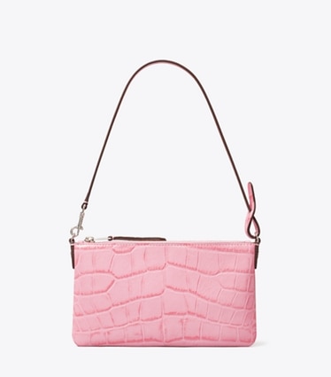 Tory Burch designer shoulder bags Croc-Embossed Pochette in Rose Sunset front