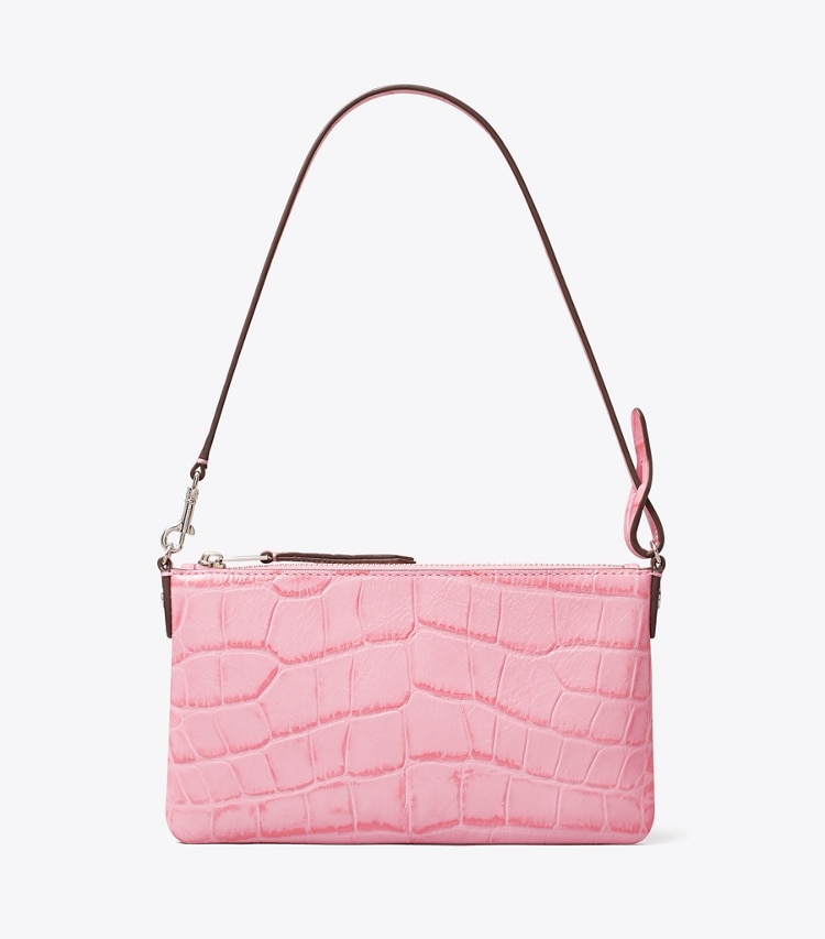 Tory Burch designer shoulder bags Croc-Embossed Pochette in Rose Sunset front