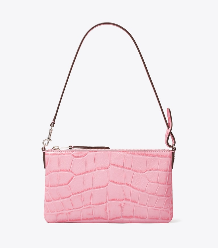 Tory Burch designer shoulder bags Croc-Embossed Pochette in Rose Sunset front