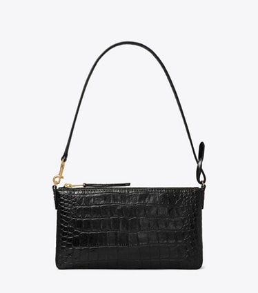 Tory Burch designer shoulder bags Croc-Embossed Pochette in Black front