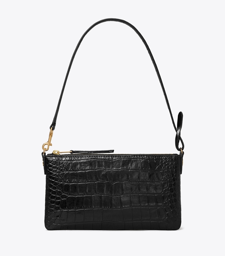 Tory Burch designer shoulder bags Croc-Embossed Pochette in Black front