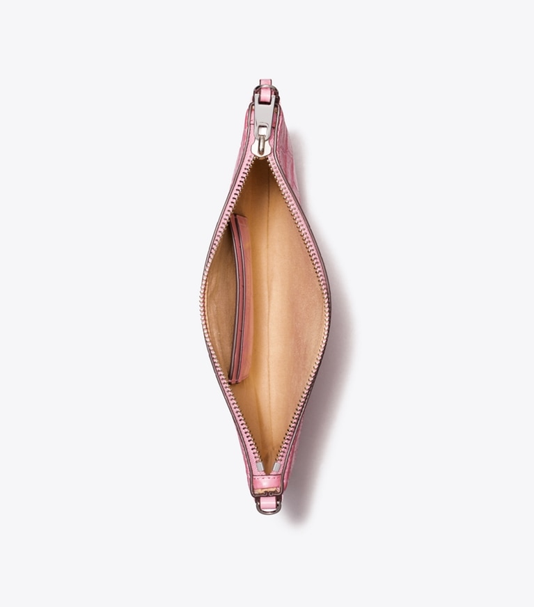 Tory Burch designer shoulder bags Croc-Embossed Pochette in Rose Sunset overhead