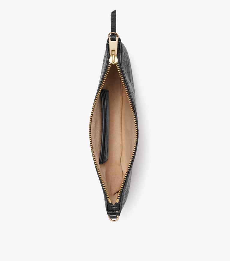 Tory Burch designer shoulder bags Croc-Embossed Pochette in Black overhead