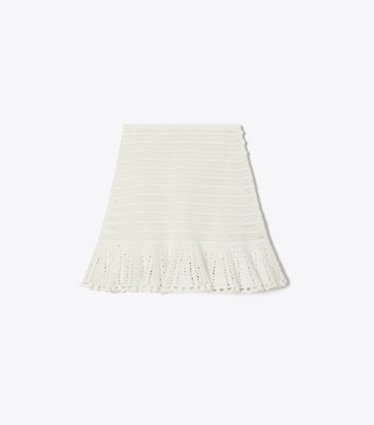 Tory Burch designer bottoms Crochet Cotton Skirt in White front