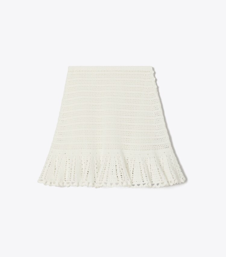 Tory Burch designer bottoms Crochet Cotton Skirt in White front