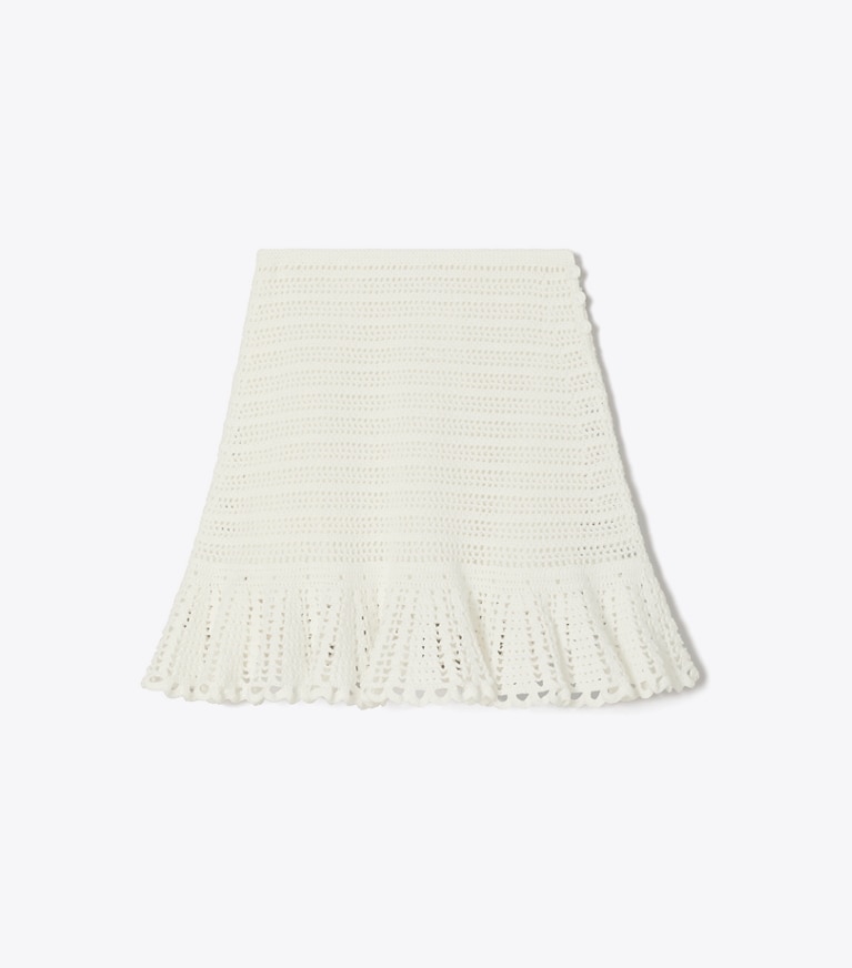 Tory Burch designer bottoms Crochet Cotton Skirt in White front