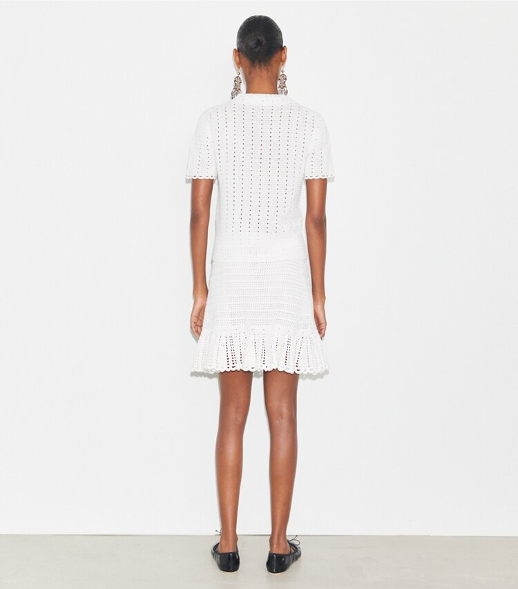Tory Burch designer bottoms Crochet Cotton Skirt in White on model back